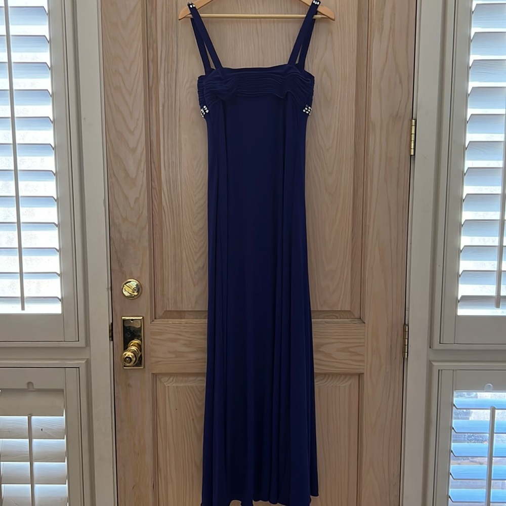 JS Boutique: Royal blue evening gown with rhinestone trim; size 8 - Picture 7 of 11